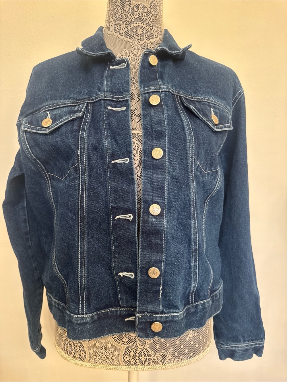 Classic Dark Blue Denim Jacket - Women's